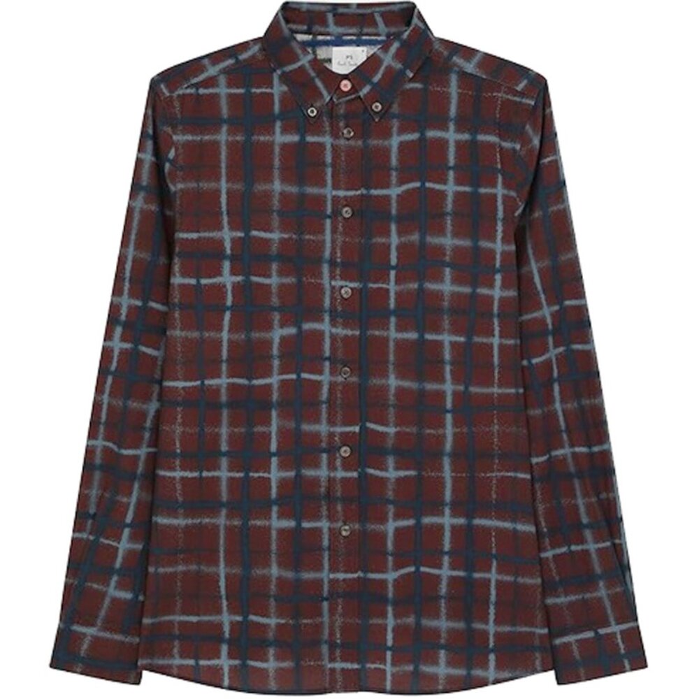 NEW Paul Smith Shirt! Sm or XL Burgundy & Blue Check With Cool Contrast Cuffs